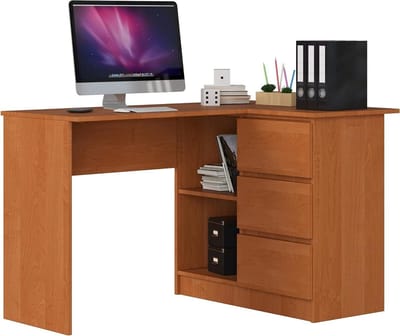 Hoekbureau - Bureau met lades - Thuiswerken - Omkeerbaar links/rechts - L124 x H77 x D85 cm - Aarde