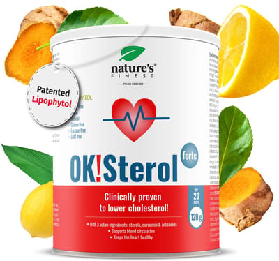 Nature's Finest OK!Sterol Forte – Cholesterol verlagend supplement met Lipophytol® plant sterolen, curcumine & artisjok – Ondersteunt hartgezondheid & normale bloedvetten – 120 g poeder voor 20 dagen