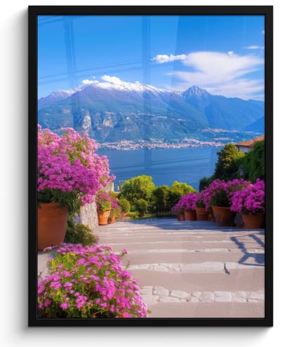 Poster in lijst - Fotolijst 50x70 cm - Posters - Lake Como - Italië - Landschap - Posterlijst zwart - Decoratie - Wanddecoratie woonkamer - Muurdecoratie slaapkamer
