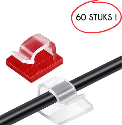 S4D® - Kabelclips - Kabelklemmen Zelfklevend - Kabelbinder - 60 Stuks ! - Transparant