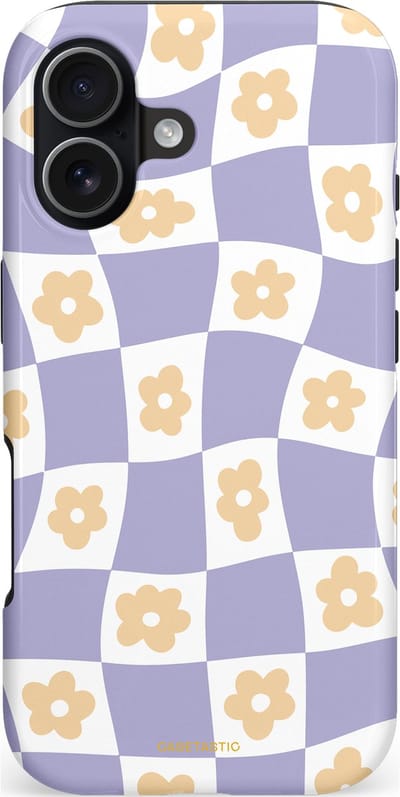 Casetastic hoesje geschikt voor Apple iPhone 17 - MagSafe - Dubbellaagse bescherming - Kronkelende madeliefjes - Fashion Case - Wit Zand Lavendel