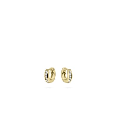 Jewels Inc. - Oorbellen - Oorringen met Scharnier - Gezet met Zirkonia Stenen - 3mm Breed - 12mmØ  - 14 Karaat Geelgoud