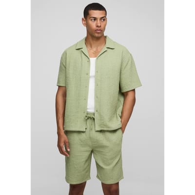Oversized Jumbo Waffle Revere Shirt and Shorts Set | Sage | Size XS