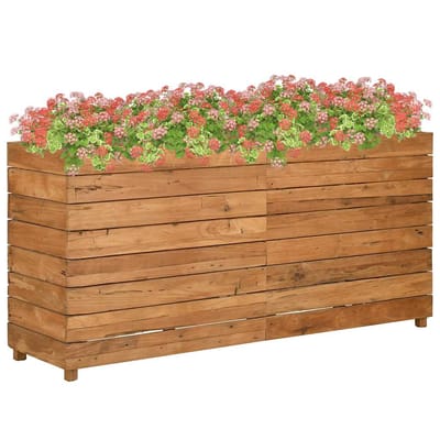 vidaXL - Plantenbak - verhoogd - 150x40x72 - cm - gerecycled - teakhout - en - staal