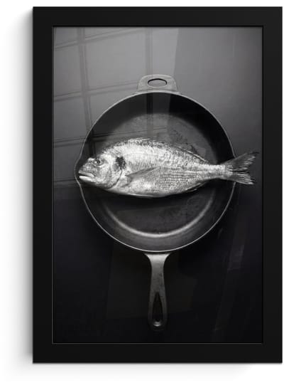 Poster in lijst - Fotolijst 20x30 cm - Posters - Pan - Vis - Zwart - Wit - Posterlijst zwart - Decoratie - Wanddecoratie woonkamer - Muurdecoratie slaapkamer