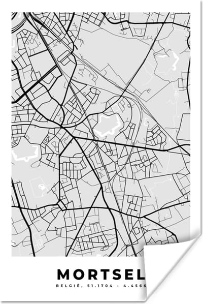 Poster Plattegrond – Mortsel – Zwart Wit – Stadskaart - Kaart - 120x180 cm XXL