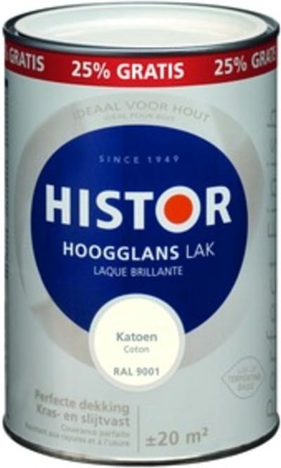 Histor Perfect Finish Alkyd Hoogglans Katoen 1 liter + 25% gratis Wit - 1,25 liter- Lakverf - Dekkend - Buiten - Hoogglans -