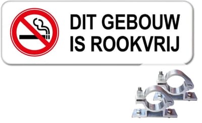 Bord Rookvrij gebouw - Weerbestendig Aluminium - 40x15 cm - Bevestiging: Met paalbeugels Ø48mm