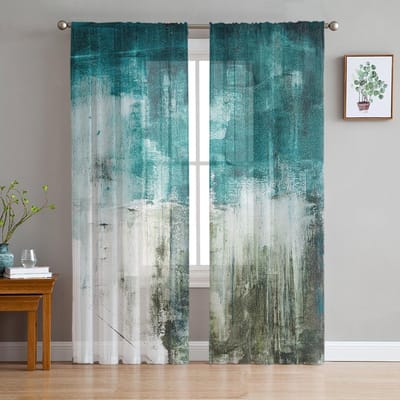 Abstracte Kunst Oceaan Olieverf Stijl Transparante Gordijnen voor Woonkamer Decoratie Raamgordijnen Keuken Tule Voile Gordijnen W135 x H115cm x1 gray
