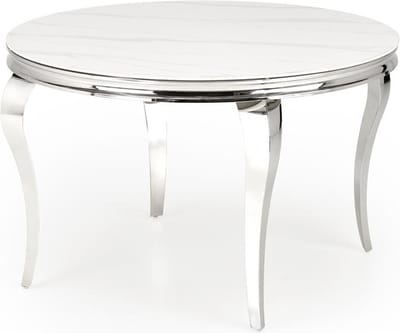Ronde eettafel Reginald 120 cm wit marmer met chrome