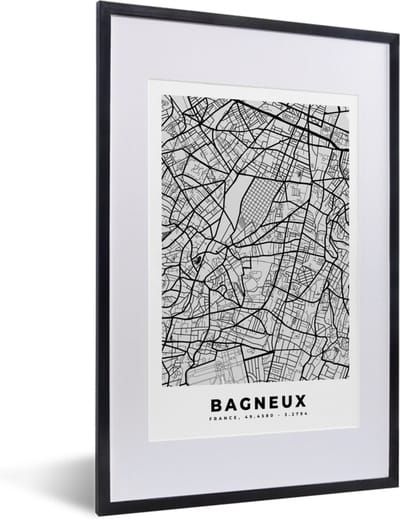 Fotolijst incl. Poster - Bagneux – Plattegrond - Frankrijk – Kaart – Stadskaart - 40x60 cm - Posterlijst