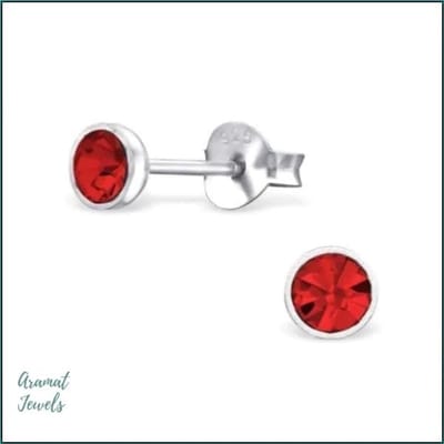 Aramat Jewels | Oorbellen | Zilveren Oorbellen met Kristal 4mm | Licht Rood | |4mm | Zilver | Kinderen, Volwassenen | Verkleurd niet