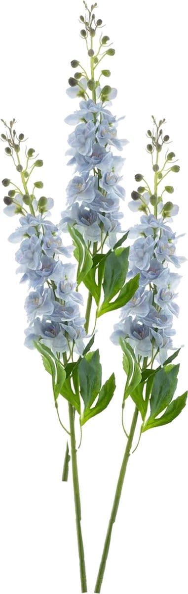 Bellatio Design Kunstbloem bloesemtak ridderspoor - 3x - 87 cm - licht blauw - kunst zijdebloemen