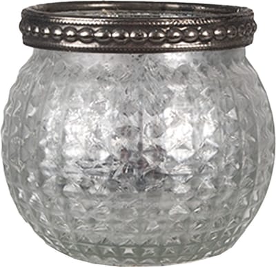 Clayre & Eef Theelichthouder Ø 7x6 cm Zilverkleurig Glas