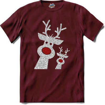 Kerst rendier buddy's glitter - T-Shirt - Heren - Burgundy - Maat L