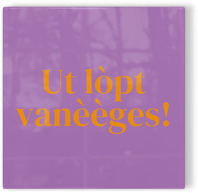 Tegeltje Tilburg Ut lòpt vanèèges! - paars oranje - tegeltje stad - tegeltje met tekst
