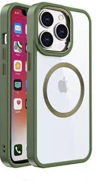 Cityhoesje - geschikt voor iPhone 15 Pro - Backcover hoesje - Magsafe - Transparant - Camo donkergroen