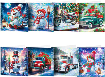 Adorzy Diamond Painting Kerstkaarten – 8 stuks - 15x15 cm - Diamond Painting pakket volledig – Diamond Painting Volwassenen