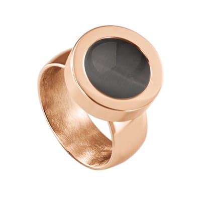 Quiges RVS Schroefsysteem Ring Rosékleurig Glans 19mm met Verwisselbare Cat's Eye Grijs 12mm Mini Munt