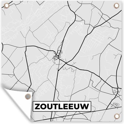Tuin poster Zwart Wit – België – Plattegrond – Stadskaart – Kaart – Zoutleeuw - 200x200 cm - Tuindoek