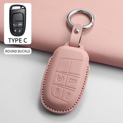 PU Leer Auto Afstandsbediening Sleutelhoes Beschermhoes Voor Jeep Chrysler 300 200 Cherokee Wrangler Compass Renegade Fiat 500X Accessoire gray