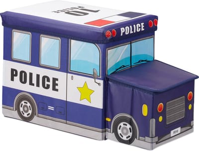 speelgoedkist - opvouwbare poef - 50 L - politie design - donkerblauw
