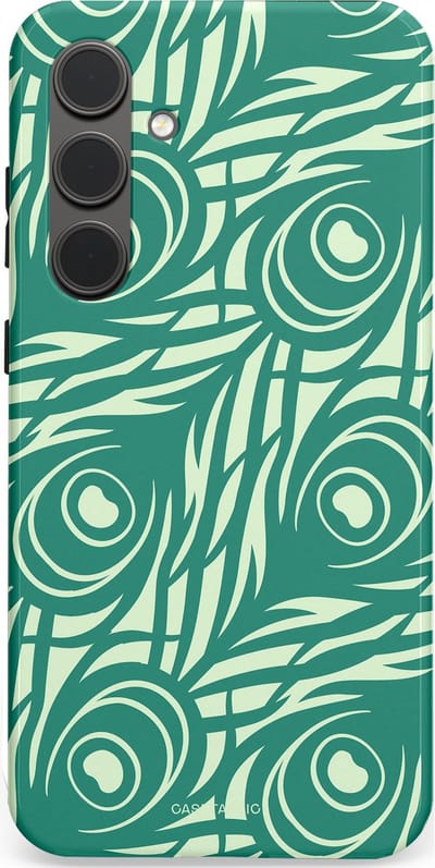 Casetastic hoesje geschikt voor Samsung Galaxy S24 Plus - Dubbellaagse bescherming - Troste Turquoise Pauw Veren - Fashion Case - Turquoise Mintgroen Crème