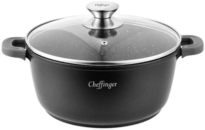 Signature Home, Antiaanbakpan 20cm met Glazen Deksel en Ergonomische Handgrepen, Zwart