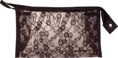 Toilettas - Transparant & Zwart Kant - Ritssluiting - 15x25x8cm