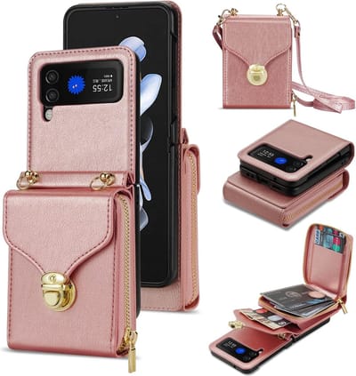 Geschikt voor Samsung Galaxy Z Flip 5 5G - Portemonnee Leer gesp dames hoesje - Schouderriem - Roze