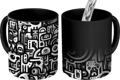 Magische Mok - Foto op Warmte Mokken - Koffiemok - Symbolen - Abstract - Grafisch - Zwart - Magic Mok - Beker - 350 ML - Theemok