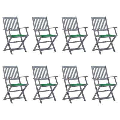 vidaXL - Opklapbare - stoelen, - 8 - stuks, - inclusief - kussens, - van - massief - acaciahout