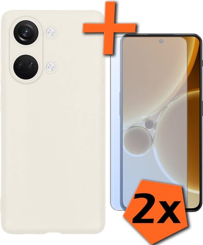 Hoes - Met 2x Screenprotector - Geschikt voor OnePlus Nord 3 - Sterk & Shockproof - Back Cover - Siliconen Case - Telefoon Hoes - Wit