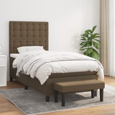vidaXL - Boxspring - met - matras - stof - donkerbruin - 90x190 - cm