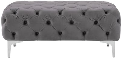 Vente-unique Chesterfield-poef van antracietgrijs velours EDWINA L 103 cm x H 44 cm x D 62 cm