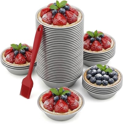 Set van 25 Herbruikbare Cakevormen met Siliconen Kwast, Mini Quichevormen en Antiaanbaklaag voor het Bakken van Desserts