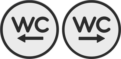 12.5 cm Rond 2 bordjes WC met pijl bordje voor de toilet Wit - Zwart 1 | toilet bordjes - WC bordjes | 125 mm rond 3 mm dik | Wit Zwart | Bio plastic