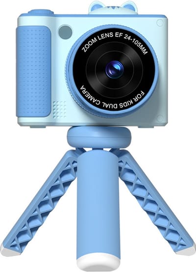 Camera-fotocamera-fototoestel-Professionele Kindercamera met 16X Zoom en Statief - 48MP HD Digitale Camera voor Kinderen - 180° Kantelbaar Scherm en Selfie Modus - Vlog Set incl. 32GB Kaart en Kaartlezer - Blauw