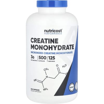 Nutricost, Atletische Prestaties, Creatine Monohydraat, 3 g, 500 Capsules (0,75 g per capsule)