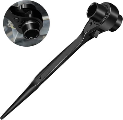 Multifunctionele ratelmoersleutel 19/22 mm voor steigerbouw, rechts/links schakelbaar, CR-V met matte chroomafwerking