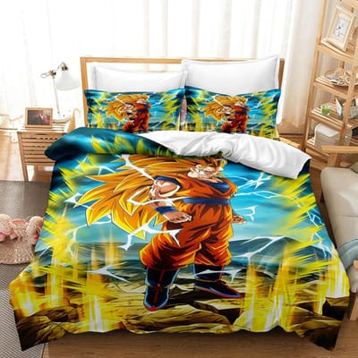 Goku Super Saiyan Dekbedovertrek Kussensloop Japanse Anime Dragon Ball Beddengoedset 2/3 stuks 3D Prints voor Tieners Dekbedovertrek 100x135cm-2pcs