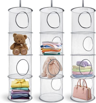 Vouwbare Opbergnetten voor Zachte Speelgoed, 4-Laags Hangend Mesh Organizer, Ruimtebesparende Oplossing voor Teddyberen en Speelgoedopslag