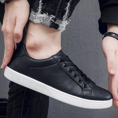 Nieuwe Lente Ademende Witte Schoenen Herenschoenen Koreaanse Casual Leren Schoenen Heren Board Schoenen Veelzijdige Trendy Schoenen 45 zwart