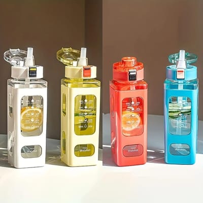 1 st stuiterdop waterfles, zomer plastic rietje dubbele drinkbeker, draagbare sportwaterbeker voor studenten, kleine vierkante beker 700ml