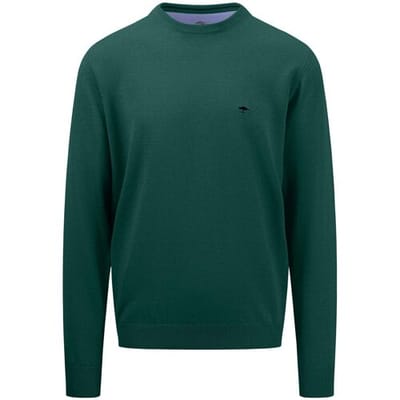 Fynch-Hatton Trui Uni Color O-Neck Superfine Cotton Dark Emerald / male
