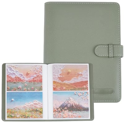 Dailygoods - Vintage fotoalbum van kunstleer, 400/300/210 of 20 vellen, met 80 vakken, Lichi-omslag, met kliksluiting voor familiebruiloft (groen).