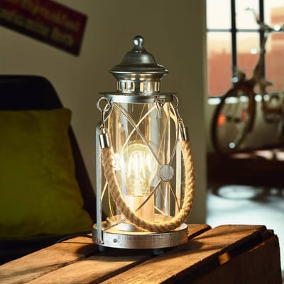 EGLO Vintage Bradford - Tafellamp - 1 Lichts - Antiek Zilver - Helder Glas