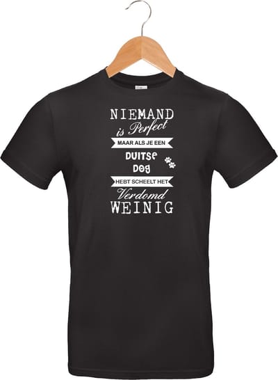 mijncadeautje - T-shirt unisex - zwart - Niemand is perfect - Duitse Dog - maat S