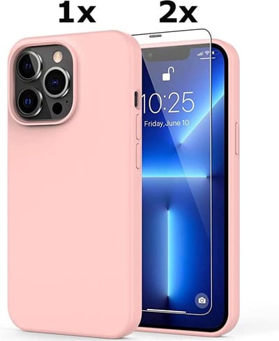 Hoesje Geschikt voor iPhone 13 Pro Max Soft Nano siliconen Gel Licht Roze Hoesje Met 2X Glazen screenprotector