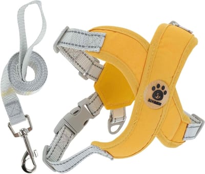 Verstelbaar hondentuigje met hondenriem, ademend anti-trek harnas voor middelgrote honden en puppy's, S, geel, comfortabel en veilig